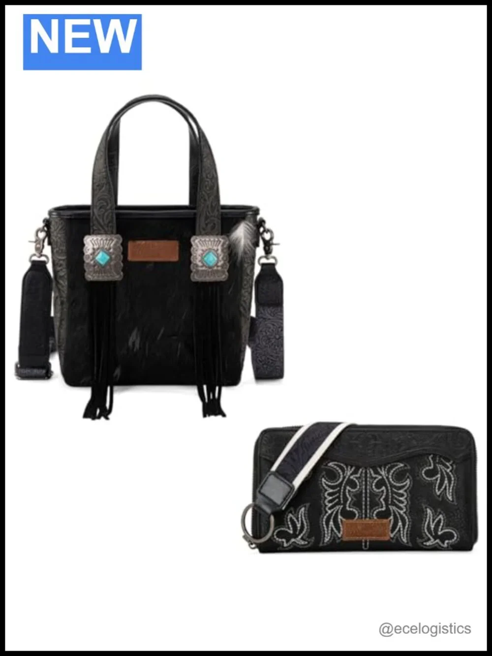 Genuine Hair-On Cowhide Western Tote with Wristlet Wallet, Vintage Floral